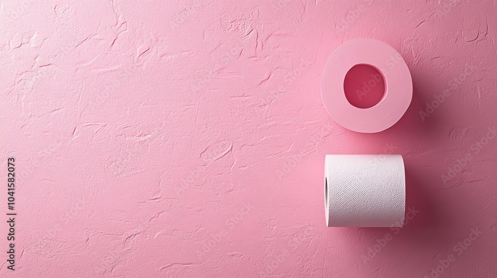 Obraz premium Toilet paper roll on a pastel pink background, soft and cute, toilet paper, charming design