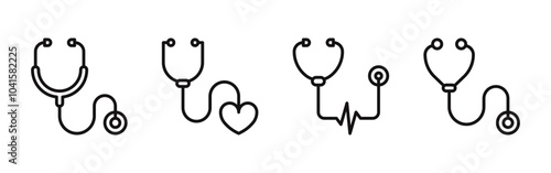 Stethoscope icons set. Patient checkup, diagnosis, medical device. Vector illustration.