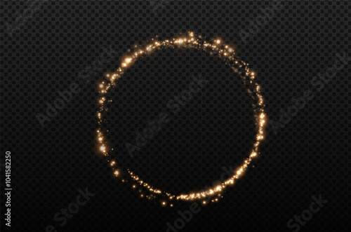 Vector light line effect of gold circle. Luminous fire trail on a transparent background. Light round line with an advantage effect. greendust circle light png.	