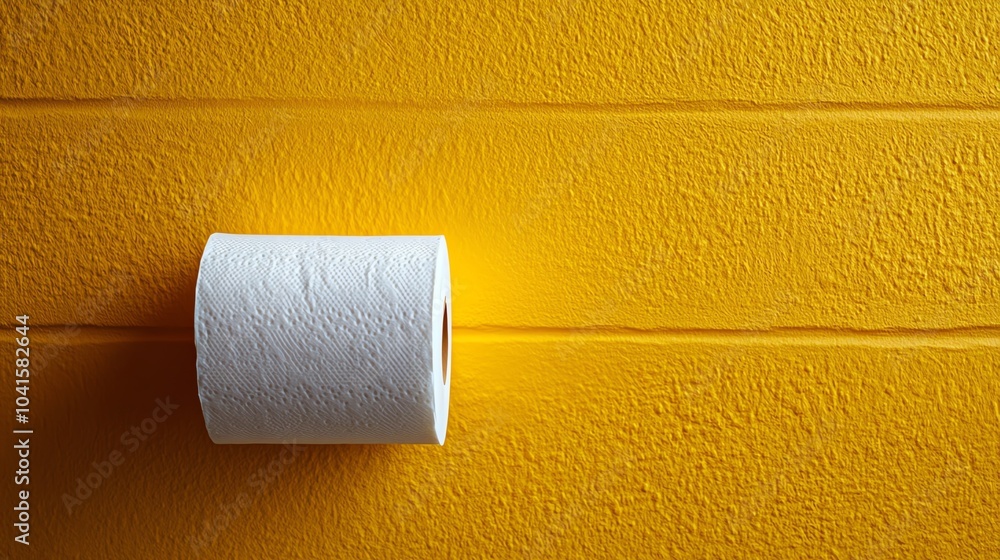 Obraz premium White toilet paper roll with a bright yellow background, toilet paper, fun and cheerful