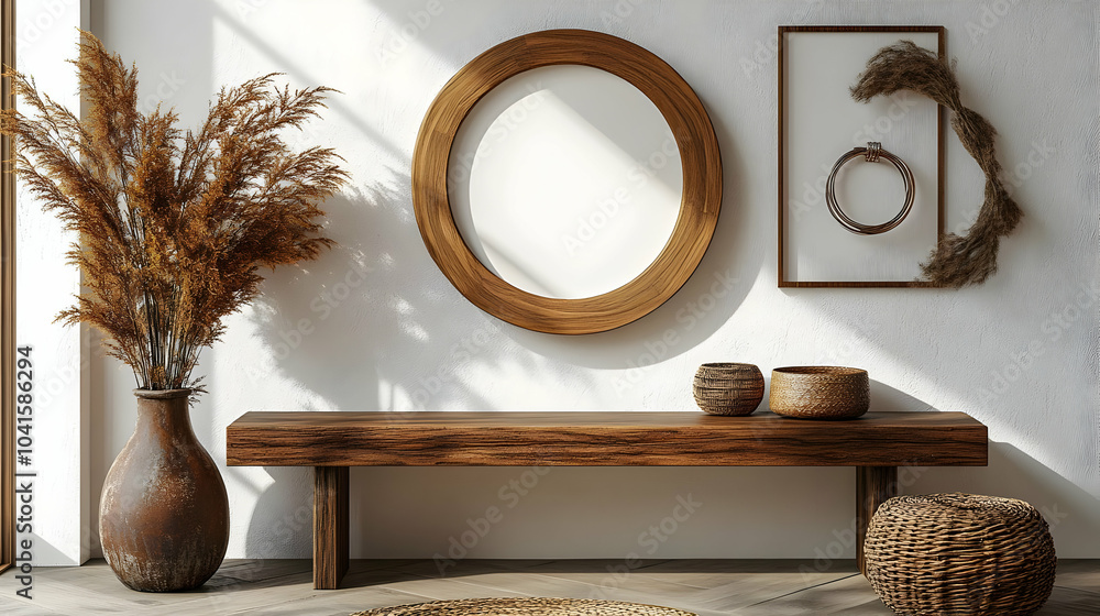 Wooden Bench with Natural Elements & Simple Decor Wooden Bench with Natural Elements & Simple Decor