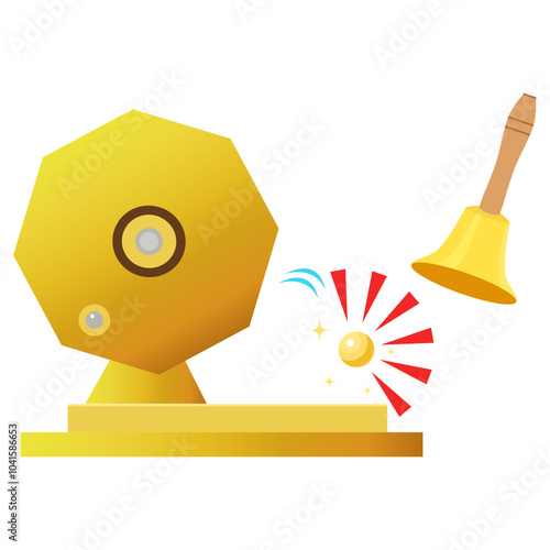 金色の福引の抽選器とベルと玉のイラスト素材　ベクター