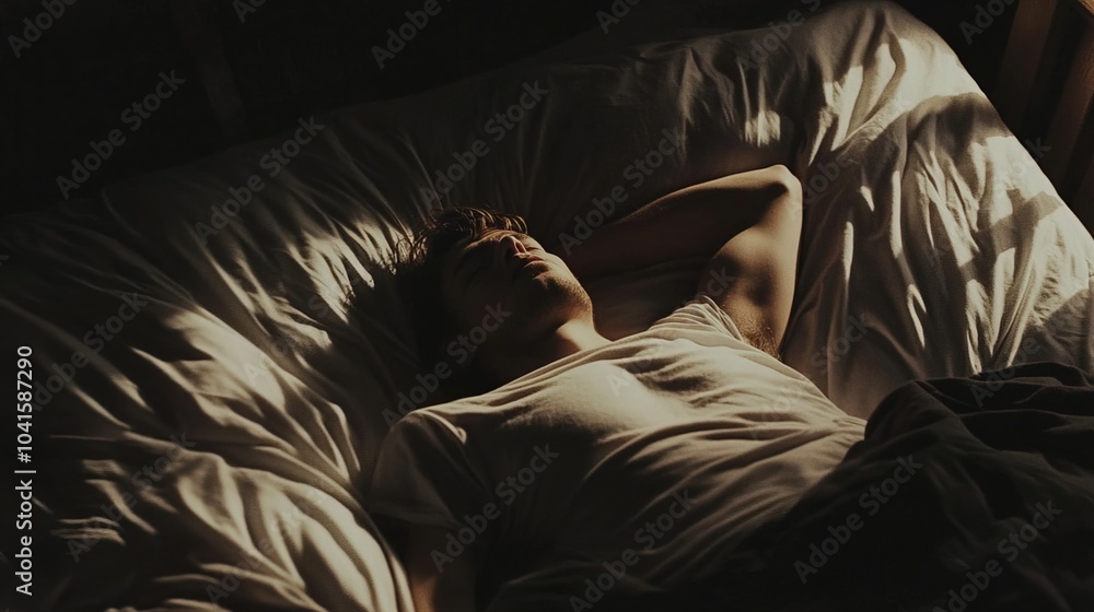 Person tossing and turning in bed, struggling with insomnia and restlessness. The scene captures the emotional turmoil and physical discomfort of a sleepless night. Person tossing and turning in bed, struggling with insomnia and restlessness. The scene captures the emotional turmoil and physical discomfort of a sleepless night.