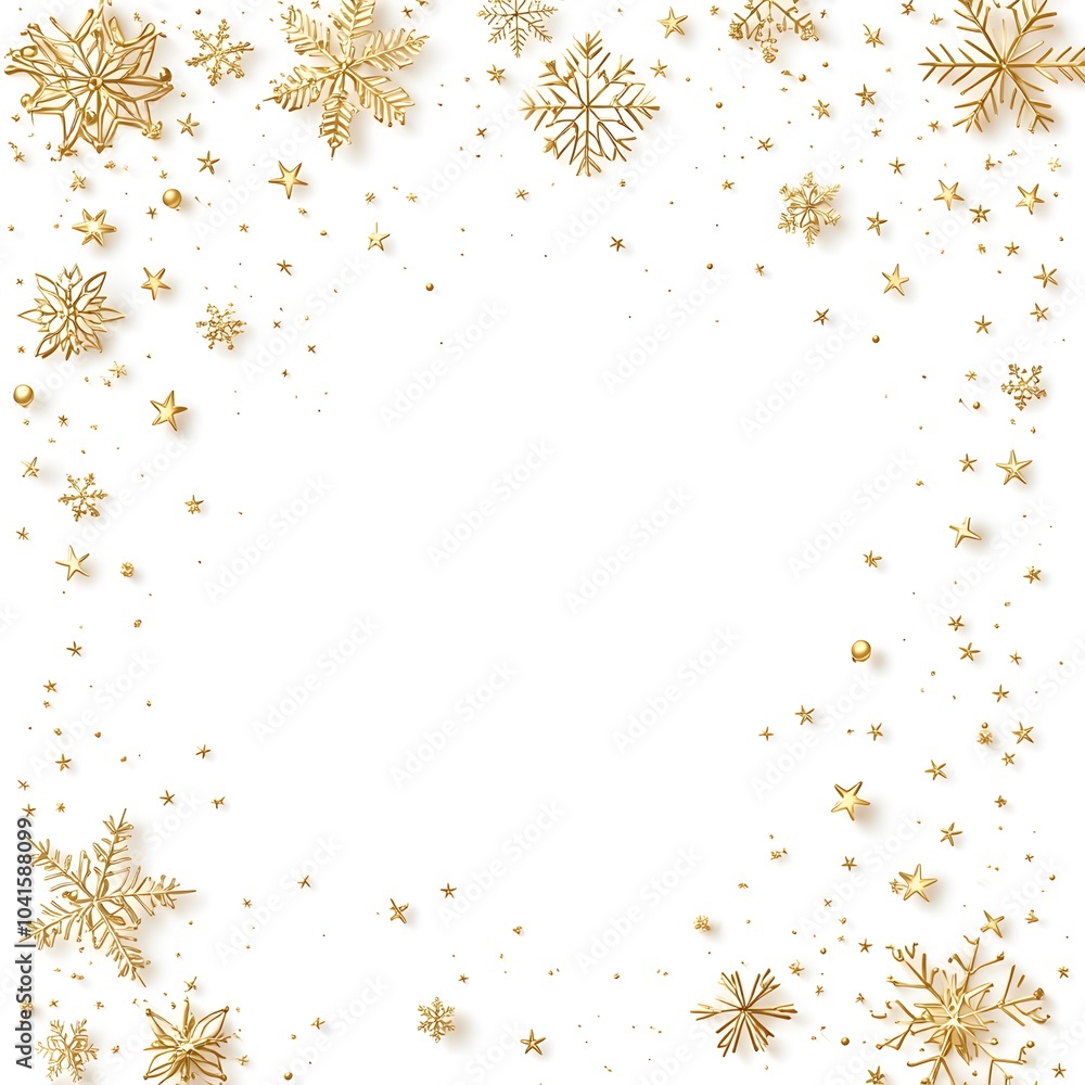 Golden Snowflakes and Stars Border Winter Holiday Background Golden Snowflakes and Stars Border Winter Holiday Background