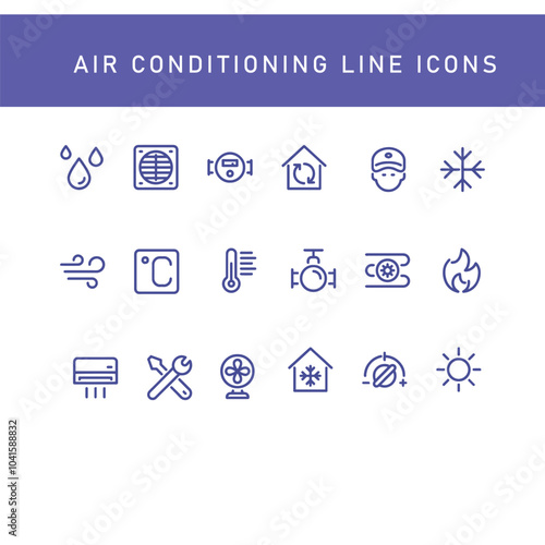 set of air conditioning icon vector line design 