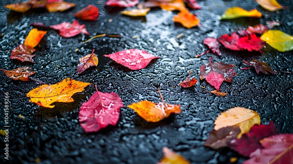 Close up of Vibrant Rain Soaked Autumn Leaves on the Ground Symbolic of the Beauty of Fall in the Rain Close up of Vibrant Rain Soaked Autumn Leaves on the Ground Symbolic of the Beauty of Fall in the Rain