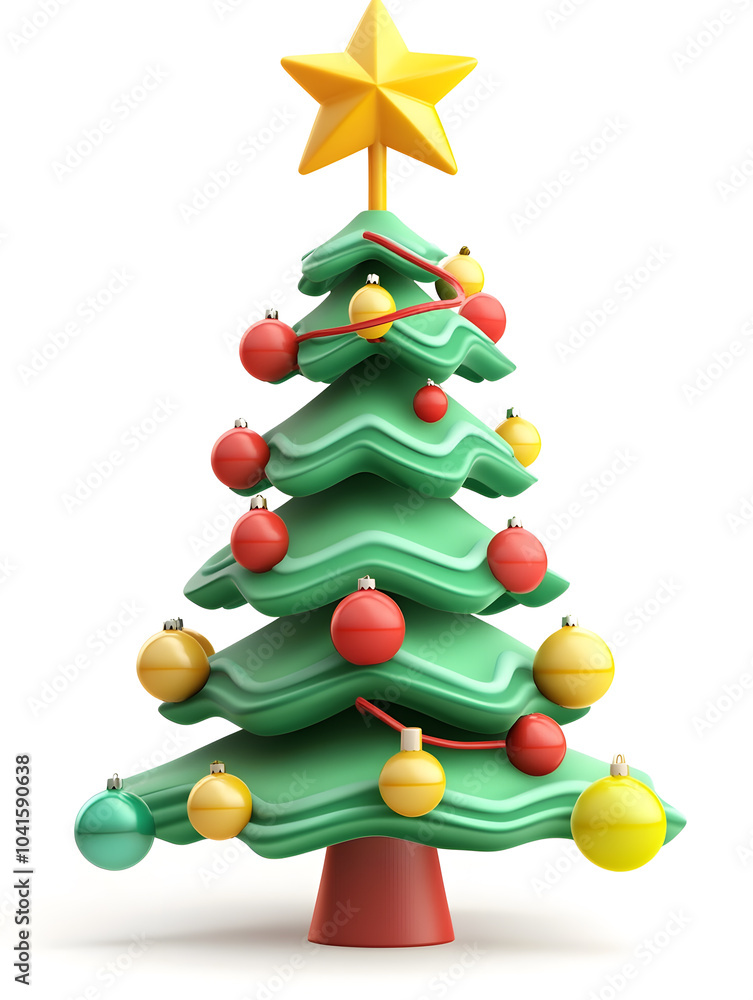 Cute 3d model of Christmas fir tree with decoration isolated on white background Cute 3d model of Christmas fir tree with decoration isolated on white background