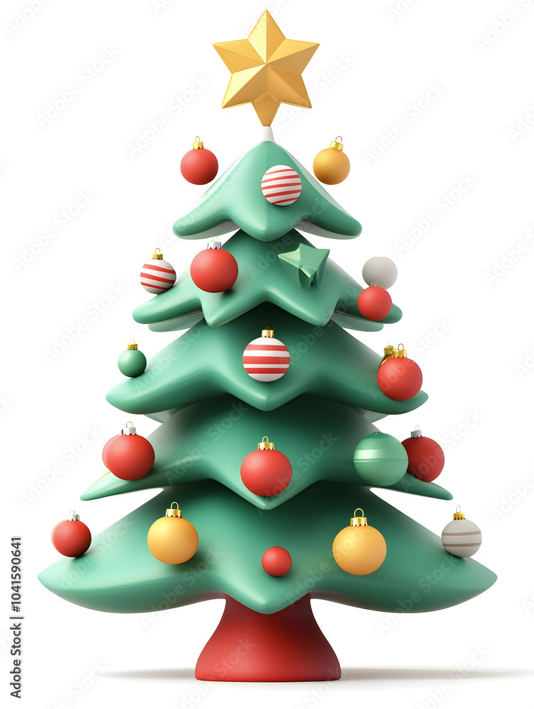 Cute 3d model of Christmas fir tree with decoration isolated on white background Cute 3d model of Christmas fir tree with decoration isolated on white background