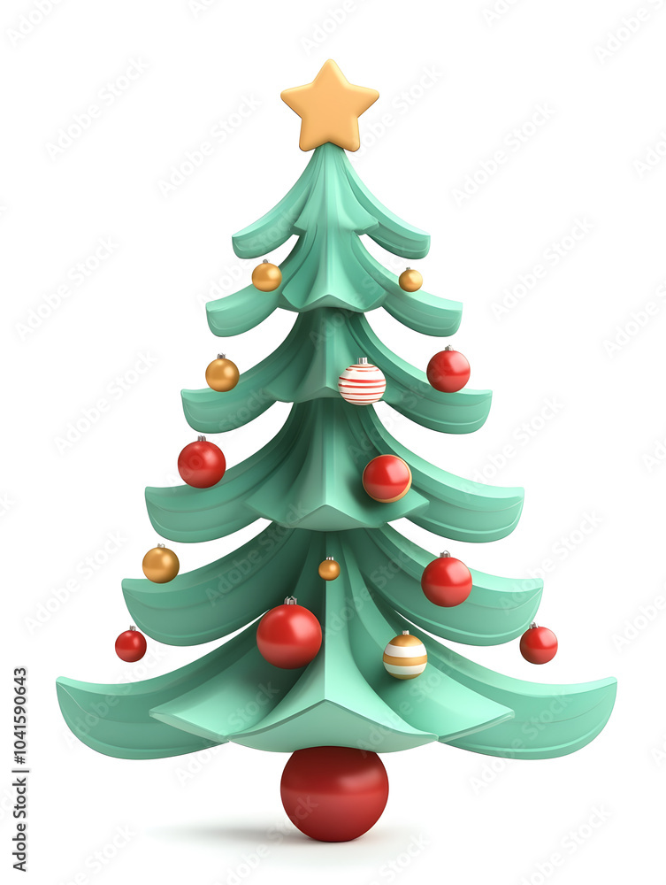 Cute 3d model of Christmas fir tree with decoration isolated on white background Cute 3d model of Christmas fir tree with decoration isolated on white background
