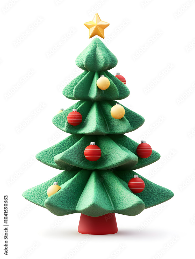 Cute 3d model of Christmas fir tree with decoration isolated on white background Cute 3d model of Christmas fir tree with decoration isolated on white background