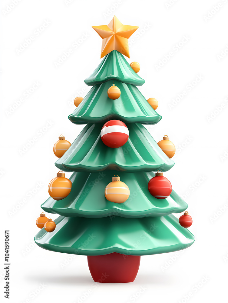 Cute 3d model of Christmas fir tree with decoration isolated on white background Cute 3d model of Christmas fir tree with decoration isolated on white background