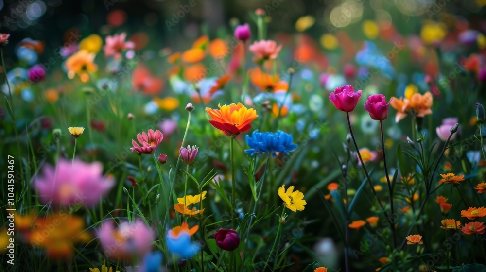 A flower garden with each flower of a different species and color symbolizing the diversity of fermions in terms of their quantum numbers. A flower garden with each flower of a different species and color symbolizing the diversity of fermions in terms of their quantum numbers.