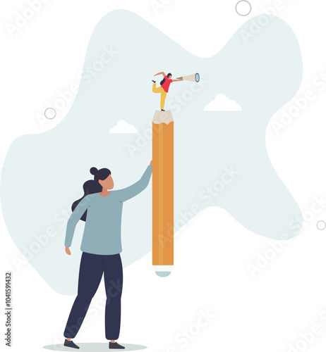 Creative searching for idea or inspiration, research or imagination for designer and writer,flat design with people.