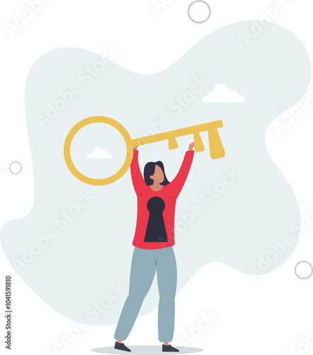 Unlock true potential, your ideal self to success in career or business, secret mind or skill to solve problem concept,flat design with people.