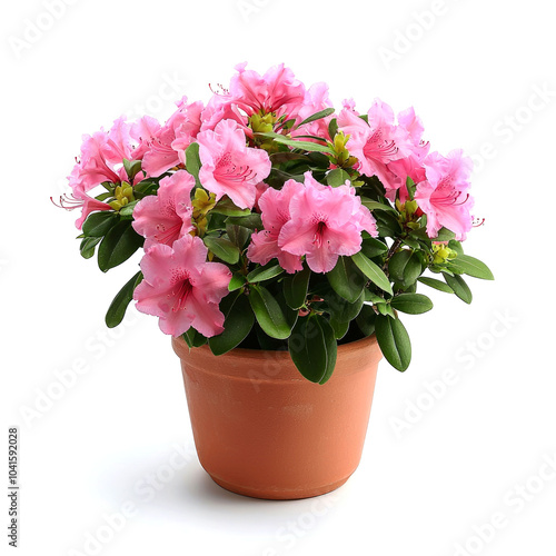 Wallpaper Mural Pink azalea flowers in a brown pot isolated on white background. Torontodigital.ca