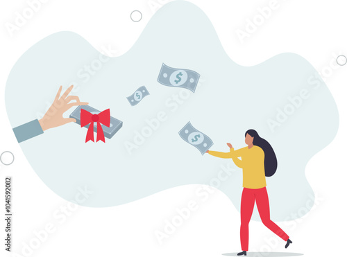 Paying extra bonus money to employee, special gift more salary or premium payment for high performance worker concept,flat design with people.