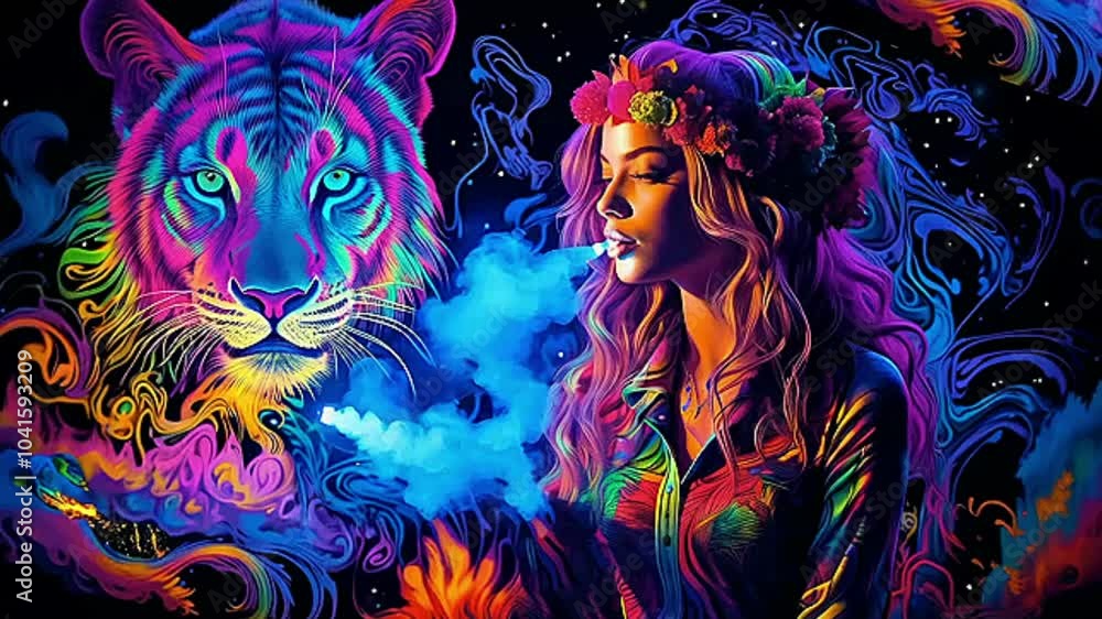mulher magica fuma narguine fumaça no ar inspira o poder do tigre mulher magica fuma narguine fumaça no ar inspira o poder do tigre