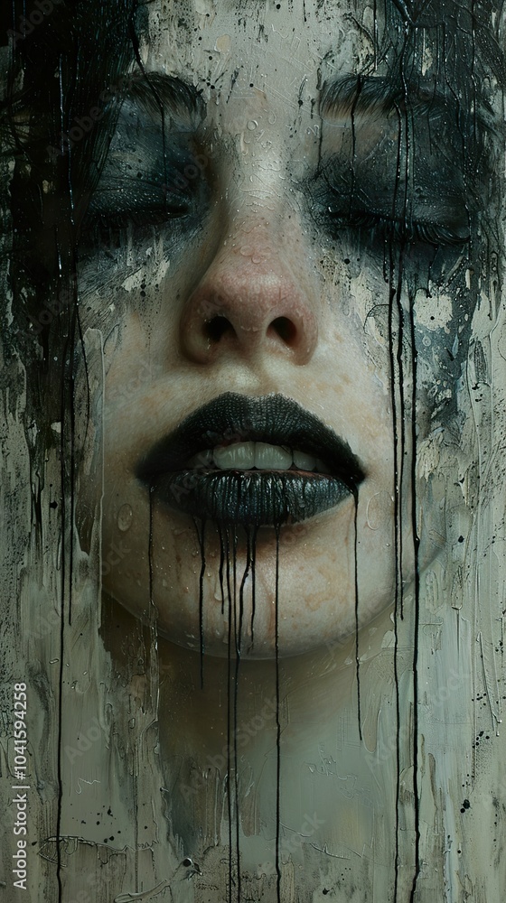 Abstract Portrait: Dripping Black Paint and Mystery Abstract Portrait: Dripping Black Paint and Mystery