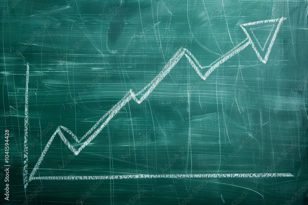An upward arrow drawn on a chalkboard to represent the rise in prices ,A blackboard with a graph sketched on it, depicting statistical information through plotted points and lines. An upward arrow drawn on a chalkboard to represent the rise in prices ,A blackboard with a graph sketched on it, depicting statistical information through plotted points and lines.