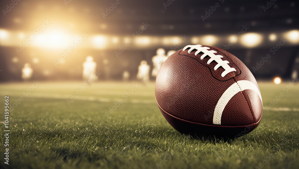 In preparation for the championship game, an American football is shown on the field standing in the hands of a professional player. In preparation for the championship game, an American football is shown on the field standing in the hands of a professional player.