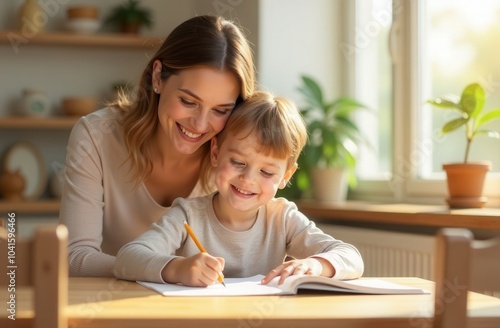 mother and child doing homework 