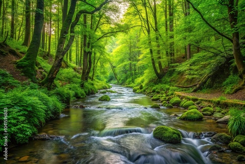 beautiful forest stream flowing