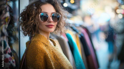 A fashion-conscious woman browsing clothes at a boutique.