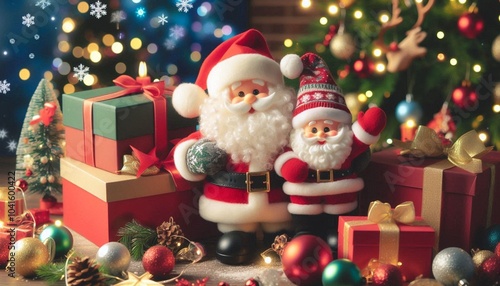 Christmas' Day with gift box and Santa Claus, for Christmas' Day and Happy New Year Day.