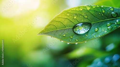 Raindrop Reflection on Leaf photo