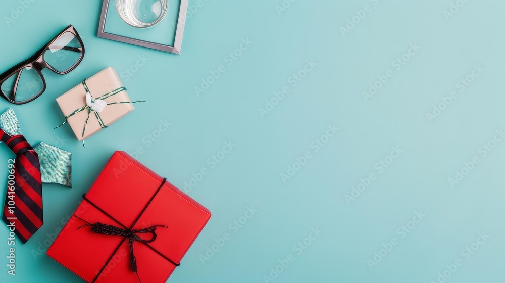 Father's Day gifts on a blue background with copy space. Father's Day gifts on a blue background with copy space.