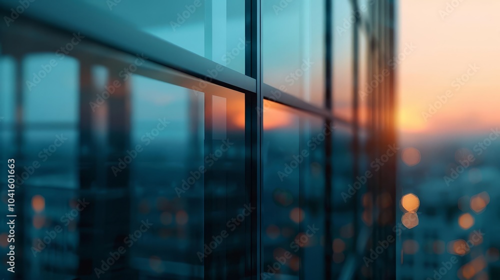 Closeup of a modern glass building facade at sunset. Closeup of a modern glass building facade at sunset.