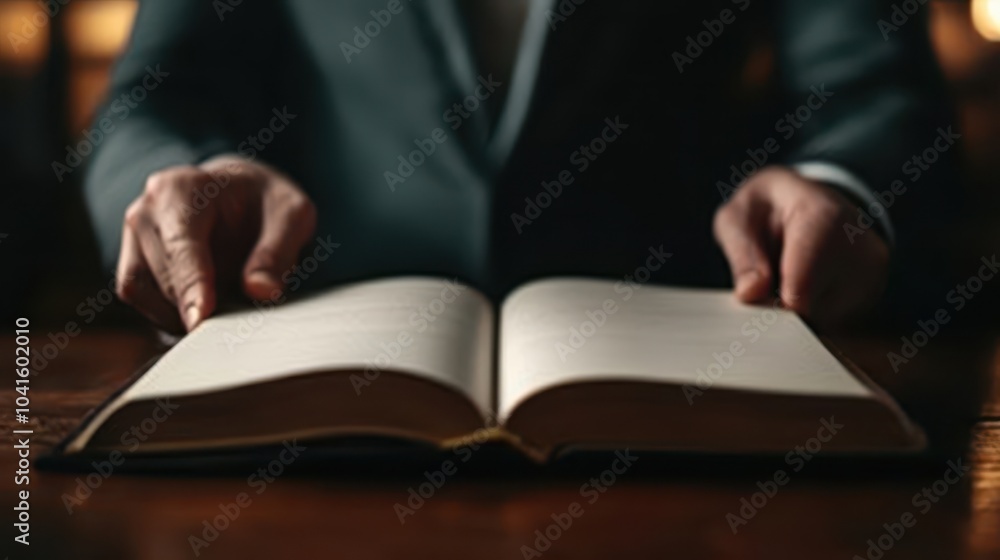 Person opening a book with blank pages, ready to write a new story Person opening a book with blank pages, ready to write a new story