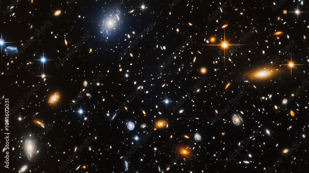 Fototapeta premium A backdrop showcasing a dark expanse filled with tiny, sparkling stars and the faint outline of distant celestial bodies. 