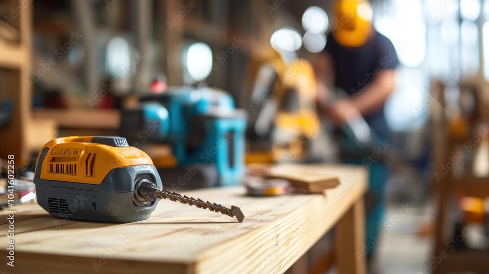 Close Up of a Cordless Oscillating Tool on a Woodworking Bench Close Up of a Cordless Oscillating Tool on a Woodworking Bench