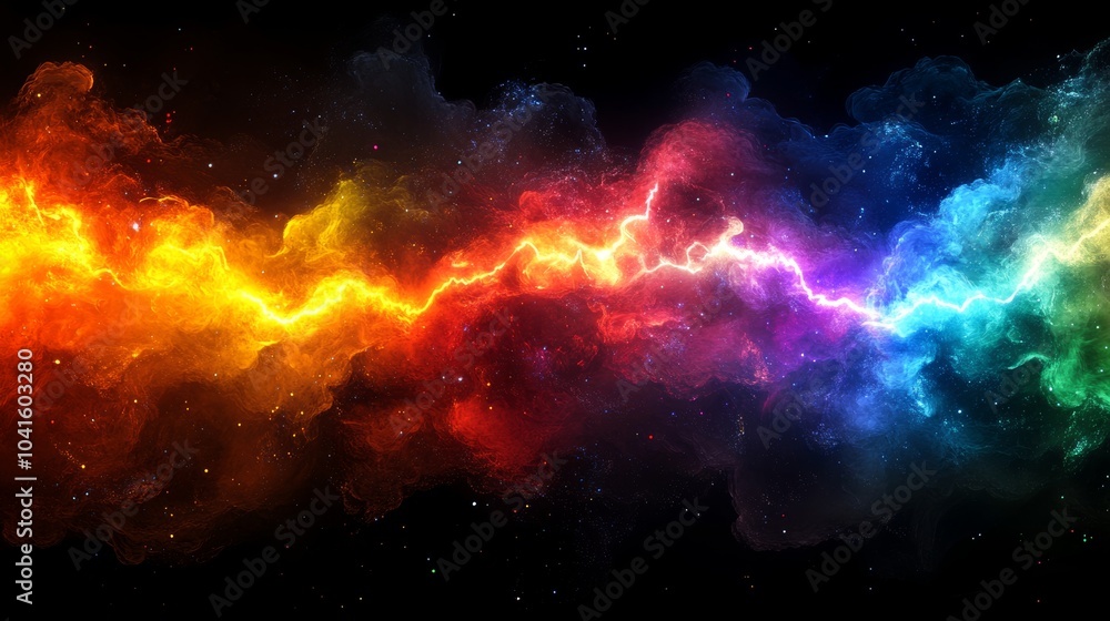 Fototapeta premium Abstract Colorful Energy Stream with Stars in Space