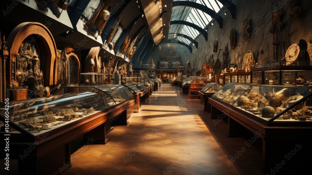 Obraz premium Museum Hallway with Glass Cases