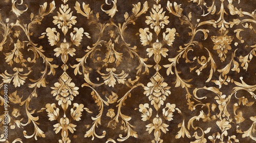 Classic vintage backdrop featuring a golden pattern on a brown base with ornate golden details Seamless traditional ornament in an oriental style