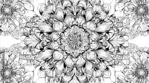 Wallpaper Mural Intricate Black and White Pattern Abstract Mandala Illustration Symmetrical Floral Design Detailed Line Art Monochrome Floral Symmetry Ornate Floral Grid Art Torontodigital.ca