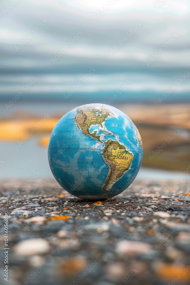 A stunning close-up of a globe showcasing the Americas, set on a textured surface with a blurred landscape. vibrant colors and serene background evoke themes of travel and exploration. A stunning close-up of a globe showcasing the Americas, set on a textured surface with a blurred landscape. vibrant colors and serene background evoke themes of travel and exploration.
