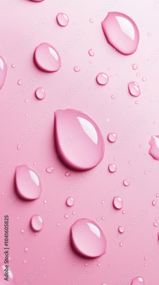 Delicate water droplets on pink surface create captivating pattern, reflecting light beautifully. Perfect for skincare and cosmetics designs Delicate water droplets on pink surface create captivating pattern, reflecting light beautifully. Perfect for skincare and cosmetics designs