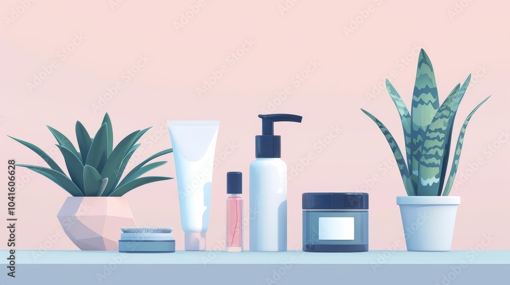 Minimalist beauty product mockup with plants on a pink background. Minimalist beauty product mockup with plants on a pink background.