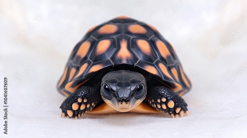 Fototapeta premium Unique Burmese star tortoise with its beautiful shell pattern, isolated against a white background.