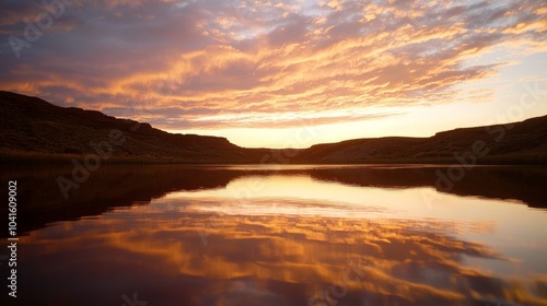 Tranquil Wild West Sunset over Lake with Colorful Cloud Reflections - Serene Western Landscape with Cinematic Light