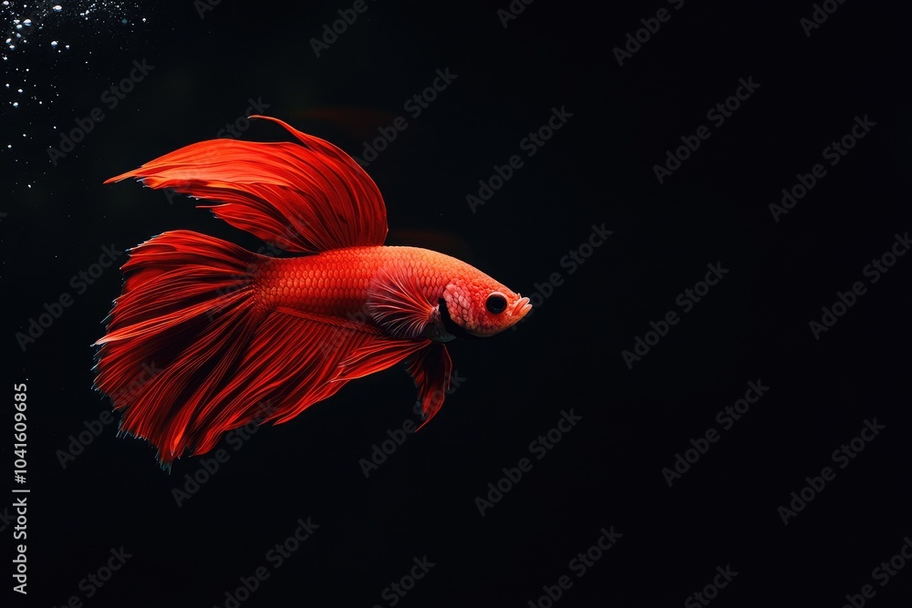 Fototapeta premium Red betta fish in black background. Perfect for pet, animal, or nature themed projects.