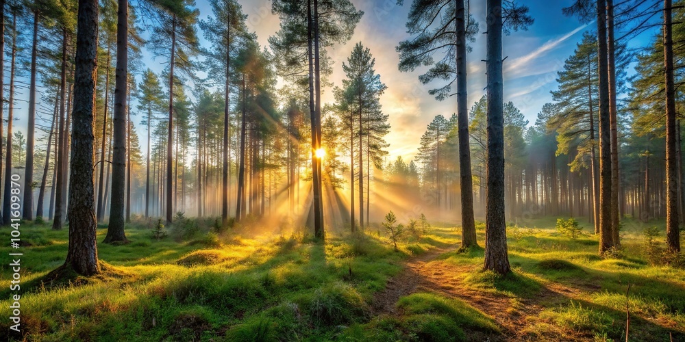 Beautiful landscape of a forest at dawn with a tilted angle perspective Beautiful landscape of a forest at dawn with a tilted angle perspective