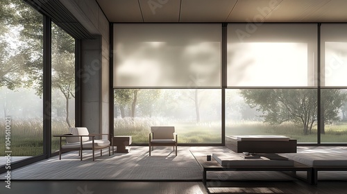 Minimalist Living Room with Floor-to-Ceiling Windows and Natural Light