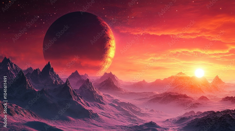 3D cartoon visualization of sunrise on a planet 3D cartoon visualization of sunrise on a planet