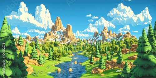 Craggy sandstone escarpment featuring rugged rock cliffs beside a river in a scenic landscape, Rugged cliffs and river in a scenic sandstone landscape