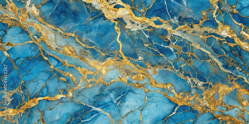 Fototapeta premium Blue and gold marble alcohol texture background