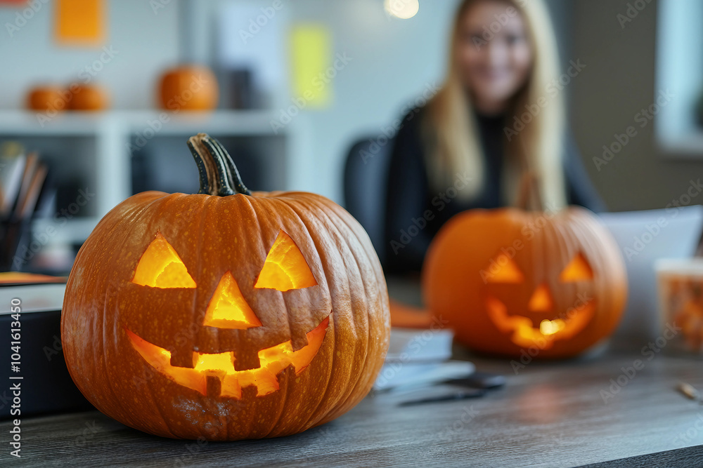 People in office celebrating happy Halloween concept generative AI People in office celebrating happy Halloween concept generative AI